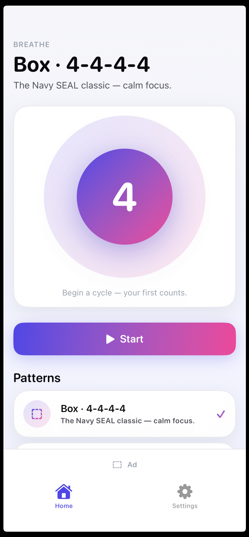 Breath Box — home screen