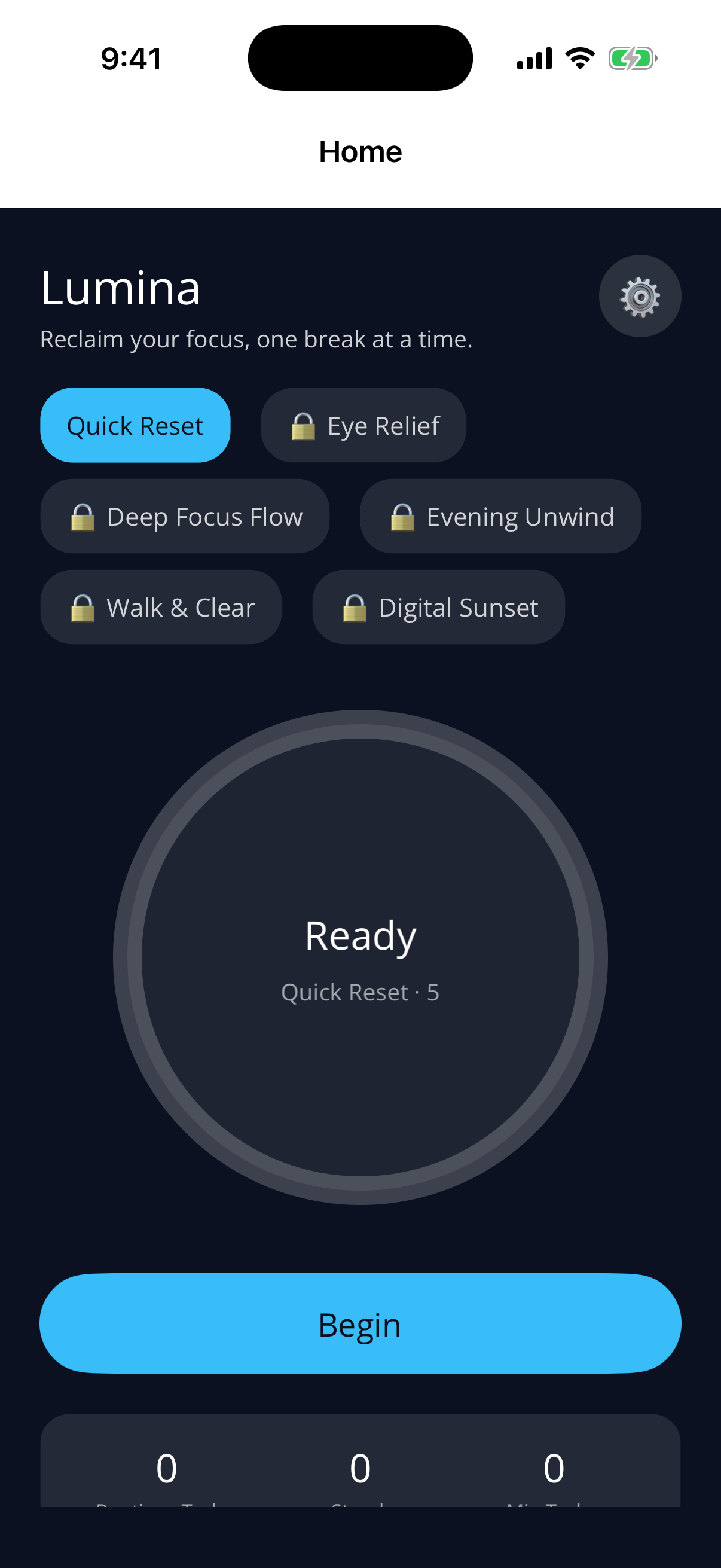 lumina — home screen
