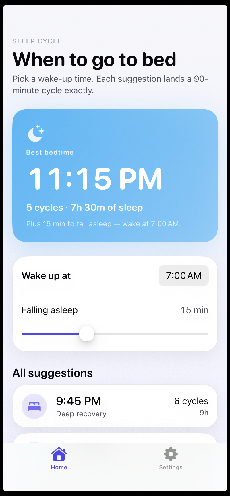 Sleep Cycle — home screen