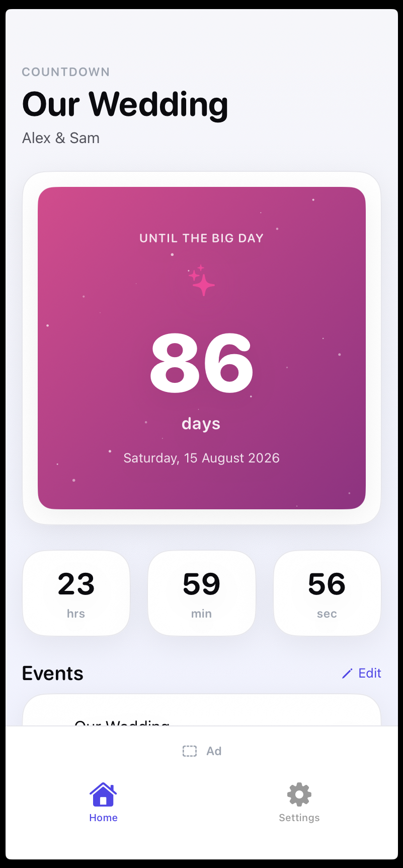 Wedding Countdown — home screen